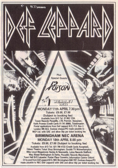 Def Leppard History 10th April 1988 Hysteria 1988 Uk Tour Start